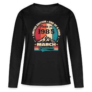 March 1985 | Aged Perfectly - T-shirt manches longues Premium bio Femme - noir - Devant - Julia (174cm)