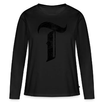 Tshirt alphabet initial T - T-shirt manches longues Premium bio Femme - noir - Devant - Julia (174cm)