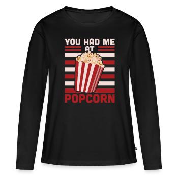 Popcorn - Frauen Premium Bio Langarmshirt - Schwarz - Vorne - Julia (174cm)