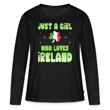 Fille Adore Voyages Fille Qui Aime L'Irlande - T-shirt manches longues Premium bio Femme - noir - Devant - Julia (174cm)