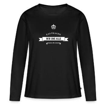 wir wundern uns - Frauen Premium Bio Langarmshirt - Schwarz - Vorne - Julia (174cm)