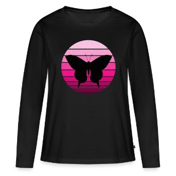 Shirt mit Retro Vintage Schmetterling Sommer - Frauen Premium Bio Langarmshirt - Schwarz - Vorne - Julia (174cm)