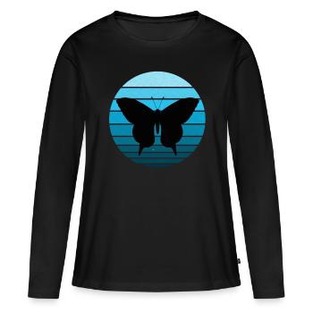 Shirt mit Retro Vintage Schmetterling Sommer - Frauen Premium Bio Langarmshirt - Schwarz - Vorne - Julia (174cm)