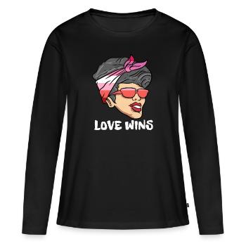 Lesbienne Lesbienne Fierté Drapeau Cadeau - T-shirt manches longues Premium bio Femme - noir - Devant - Julia (174cm)