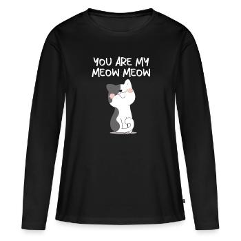 Cat Chat Miau Verliebte Paare Liebesbeweis - Frauen Premium Bio Langarmshirt - Schwarz - Vorne - Julia (174cm)