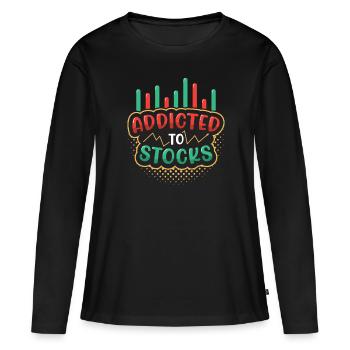 Addicted to stocks, bull bear stock market - Women's Premium Organic Long Sleeve Shirt - black - Front - Julia (174cm)