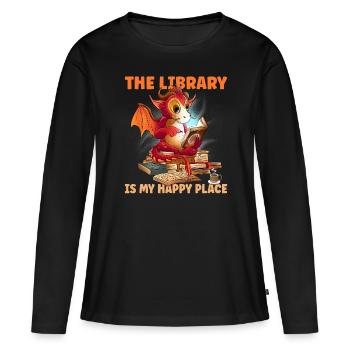Lire Happy Place - T-shirt manches longues Premium bio Femme - noir - Devant - Julia (174cm)