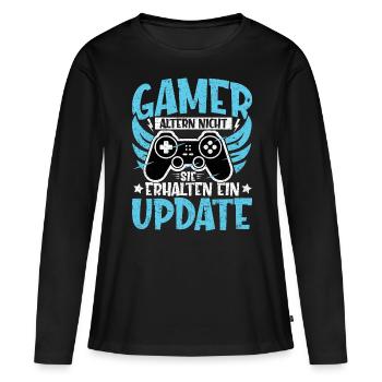 GAMER ALTERN NICHT - SIE ERHALTEN EIN UPDATE - Frauen Premium Bio Langarmshirt - Schwarz - Vorne - Julia (174cm)