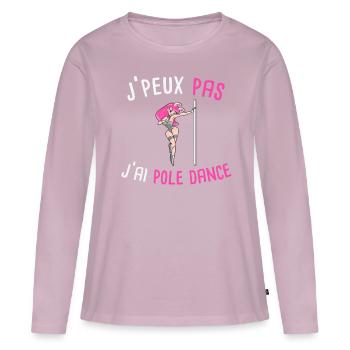 J'peux pas j'ai pole dance Humour - Cadeau femme - T-shirt manches longues Premium bio Femme - rose poudré - Devant - Julia (174cm)