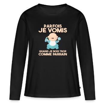 Cadeau humour bébé enfant Biberon Parrain et fille - T-shirt manches longues Premium bio Femme - noir - Devant - Julia (174cm)