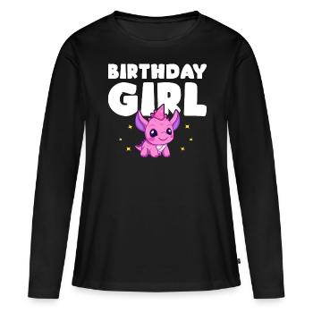Anniversaire Fille Dinosaure Fête Enfant - T-shirt manches longues Premium bio Femme - noir - Devant - Julia (174cm)