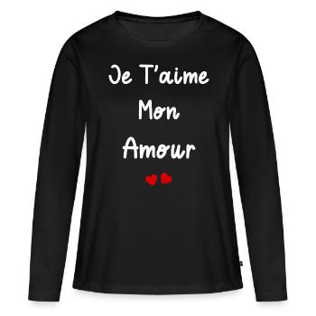 je t'aime mon amour - T-shirt manches longues Premium bio Femme - noir - Devant - Julia (174cm)