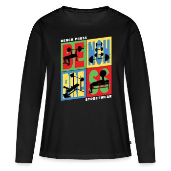 développé couché, haltérophilie, musculation, fitness, fort - T-shirt manches longues Premium bio Femme - noir - Devant - Julia (174cm)