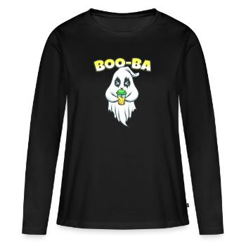 Boo Ba Ghost Bubble Tea - Women's Premium Organic Long Sleeve Shirt - black - Front - Julia (174cm)