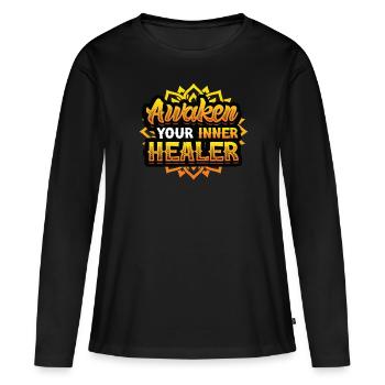 Éveillez votre guérisseur intérieur, Reiki Spirituel - T-shirt manches longues Premium bio Femme - noir - Devant - Julia (174cm)