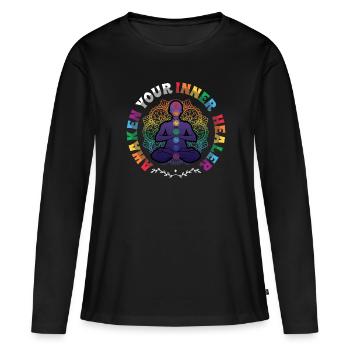 Éveillez votre guérisseur intérieur, Reiki Spirituel - T-shirt manches longues Premium bio Femme - noir - Devant - Julia (174cm)