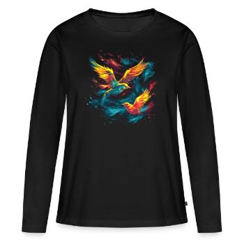 Flying Birds - Abstract Art - Women's Premium Organic Long Sleeve Shirt - black - Front - Julia (174cm)