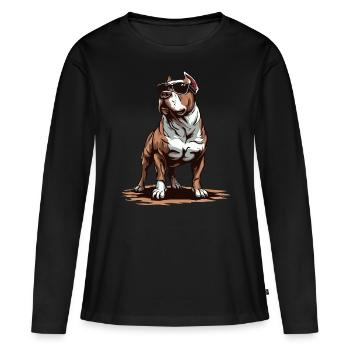 Cute Pitbull Dog Puppy Animals Canine Leo - Women's Premium Organic Long Sleeve Shirt - black - Front - Julia (174cm)