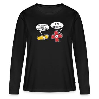 Signes moins et plus, jeu de mots mathématiques - T-shirt manches longues Premium bio Femme - noir - Devant - Julia (174cm)