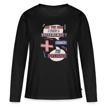 Signes moins et plus, jeu de mots mathématiques - T-shirt manches longues Premium bio Femme - noir - Devant - Julia (174cm)