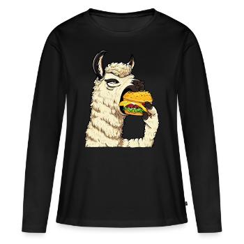 Lama mangeur de cheeseburger - T-shirt manches longues Premium bio Femme - noir - Devant - Julia (174cm)