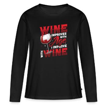 Le vin s’améliore avec l’âge - T-shirt manches longues Premium bio Femme - noir - Devant - Julia (174cm)