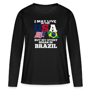 Brésil - T-shirt manches longues Premium bio Femme - noir - Devant - Julia (174cm)