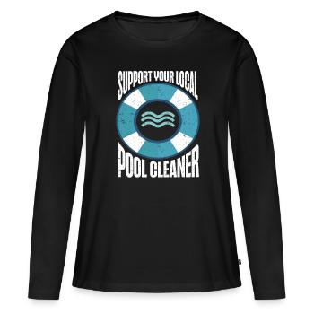 Nettoyage de piscine Travail Gardien de piscine - T-shirt manches longues Premium bio Femme - noir - Devant - Julia (174cm)