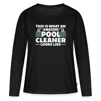 Nettoyage de piscine Travail Gardien de piscine - T-shirt manches longues Premium bio Femme - noir - Devant - Julia (174cm)