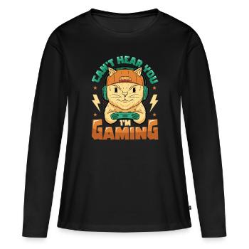Je ne t’entends pas, je joue - T-shirt manches longues Premium bio Femme - noir - Devant - Julia (174cm)