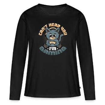 Je ne t’entends pas, je joue - T-shirt manches longues Premium bio Femme - noir - Devant - Julia (174cm)