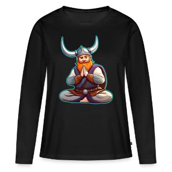 Niedlicher Wikinger macht Yoga - Frauen Premium Bio Langarmshirt - Schwarz - Vorne - Julia (174cm)