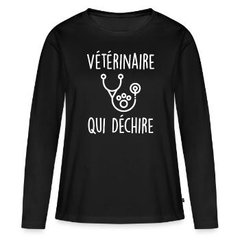 Vétérinaire Qui Déchire - T-shirt manches longues Premium bio Femme - noir - Devant - Julia (174cm)