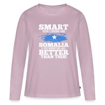 Somalie - T-shirt manches longues Premium bio Femme - rose poudré - Devant - Julia (174cm)