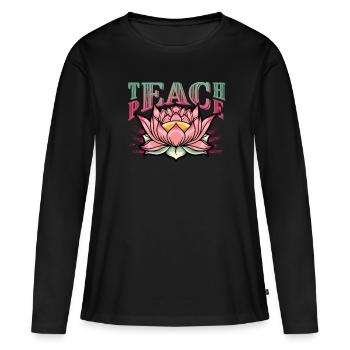 Enseigner la paix - T-shirt manches longues Premium bio Femme - noir - Devant - Julia (174cm)