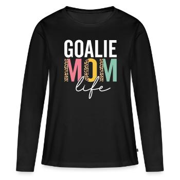 Torwart Mama Leben Lustige Mama Leopard Torwart Mama - Frauen Premium Bio Langarmshirt - Schwarz - Vorne - Julia (174cm)