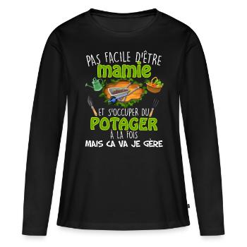 Mamie jardiniere Et Potager - T-shirt manches longues Premium bio Femme - noir - Devant - Julia (174cm)