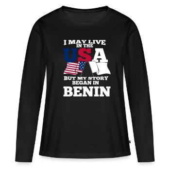 Bénin États-Unis - T-shirt manches longues Premium bio Femme - noir - Devant - Julia (174cm)