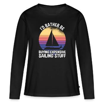 Buy Expensive Sailing Stuff - Frauen Premium Bio Langarmshirt - Schwarz - Vorne - Julia (174cm)