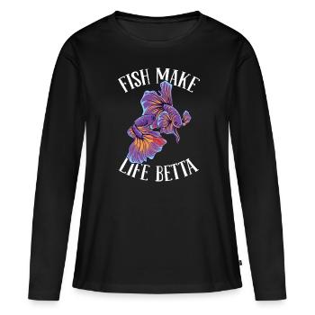 Combat de poissons Betta - T-shirt manches longues Premium bio Femme - noir - Devant - Julia (174cm)