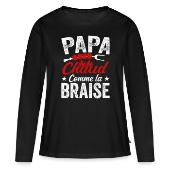 Papa Chaud Comme La Braise, Cadeau Humour Barbecue - T-shirt manches longues Premium bio Femme - noir - Devant - Julia (174cm)