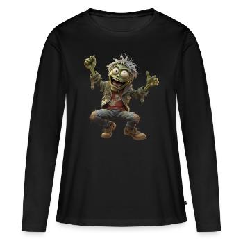 Marvin der grüne fröhliche Zombie - Frauen Premium Bio Langarmshirt - Schwarz - Vorne - Julia (174cm)