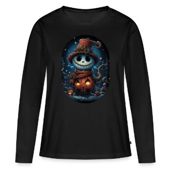 James le sympathique bonhomme de neige d’Halloween - T-shirt manches longues Premium bio Femme - noir - Devant - Julia (174cm)