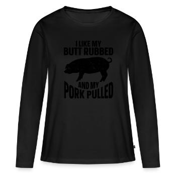 BBQ Pulled Pork Schwein Grill - Frauen Premium Bio Langarmshirt - Schwarz - Vorne - Julia (174cm)