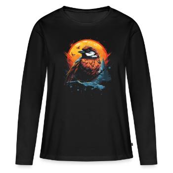 Sperling Majestätisch Tier Tropisch - Frauen Premium Bio Langarmshirt - Schwarz - Vorne - Julia (174cm)
