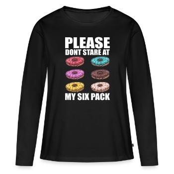 Bitte starren Sie nicht auf mein lustiges Fitnessstudio mit Sixpack-Donuts - Frauen Premium Bio Langarmshirt - Schwarz - Vorne - Julia (174cm)