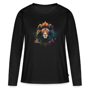 Lion, Savane, Nature, Peinture, Règne Animal, Nature Sauvage - T-shirt manches longues Premium bio Femme - noir - Devant - Julia (174cm)