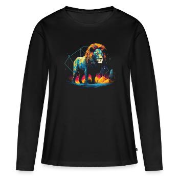 Löwe Tier Polygon Kunst Safari Majestätisch - Frauen Premium Bio Langarmshirt - Schwarz - Vorne - Julia (174cm)