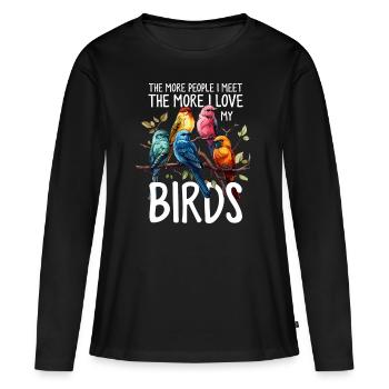 Drôles d’oiseaux Ornithologie Observation des oiseaux - T-shirt manches longues Premium bio Femme - noir - Devant - Julia (174cm)