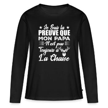 La Preuve Que Mon Papa Pas Toujours Chasse - T-shirt manches longues Premium bio Femme - noir - Devant - Julia (174cm)